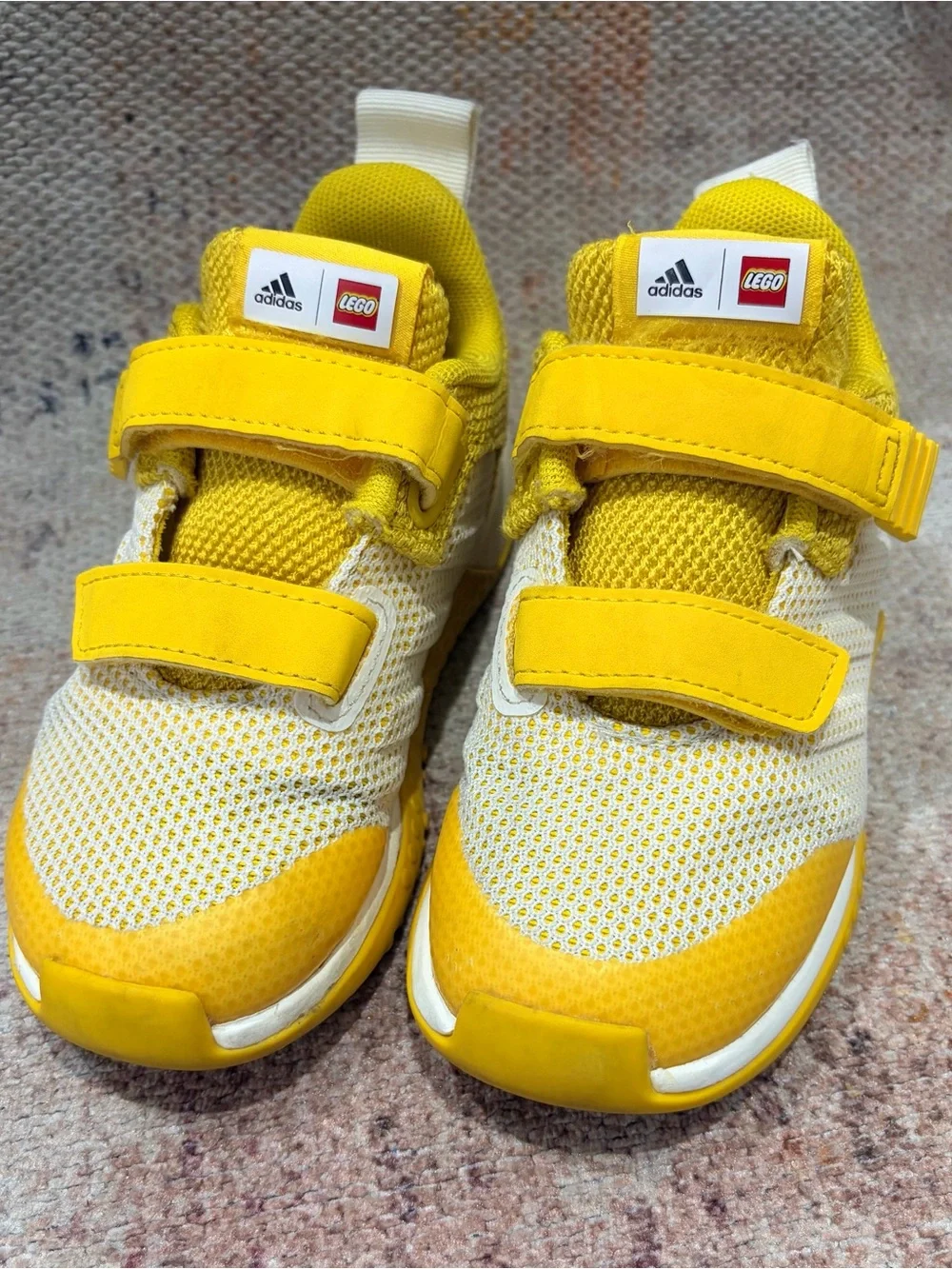 Adidas x LEGO Kids Sneakers Yellow White Size US 9.5 Velcro Shoes
